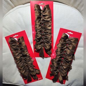 Lot of 3 Holiday Time Velvet Decorative Christmas Brown Bows